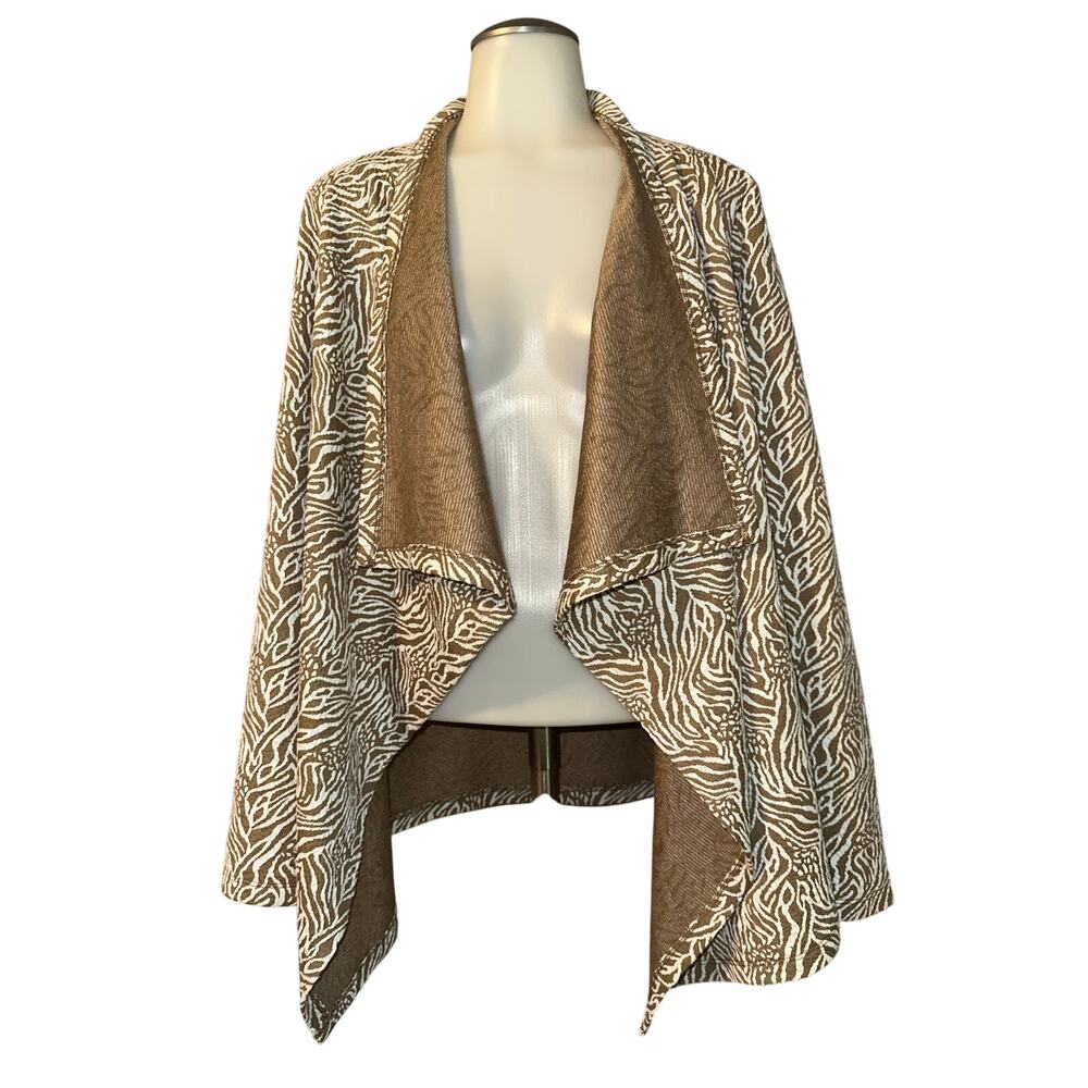 KUT From The Kloth Women's Open Front Long Sleeve Cardigan BrownWhite Size L